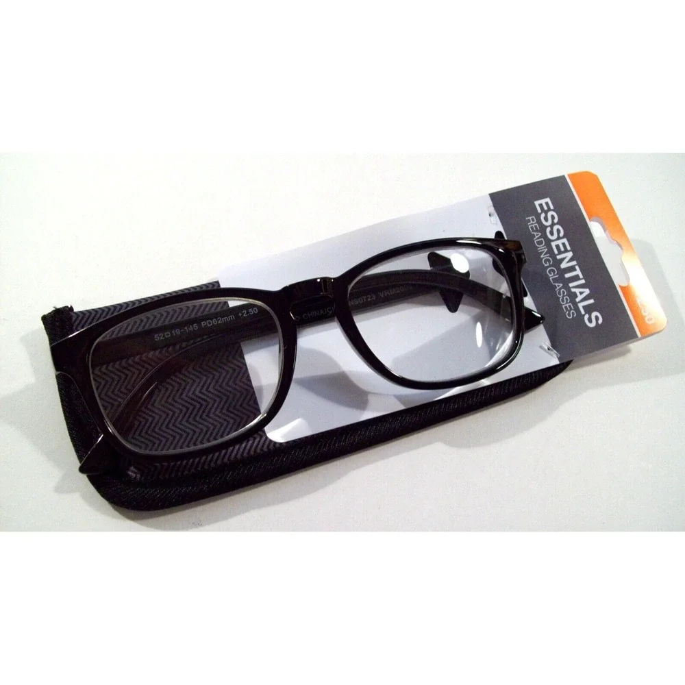 New Foster Grant Essentials Reading Glasses +2.50, PH Black, Soft Case